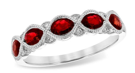 14k White Gold Ruby and Diamond Milgrain Ring - Warwick Jewelers