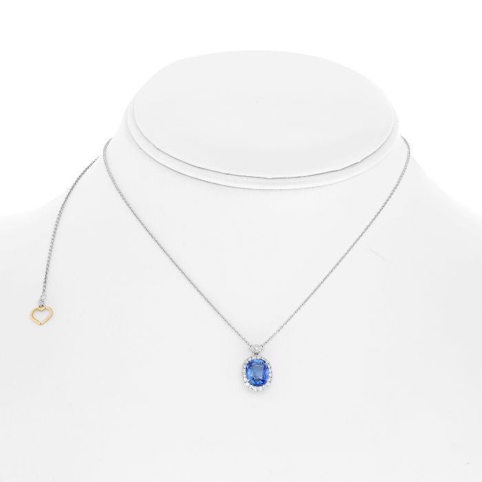 14k White Gold Sapphire and Diamond Halo Pendant - Warwick Jewelers