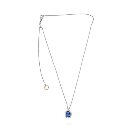 14k White Gold Sapphire and Diamond Halo Pendant - Warwick Jewelers