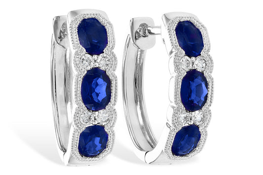 14k White Gold Sapphire and Diamond Hoop Earrings - Warwick Jewelers