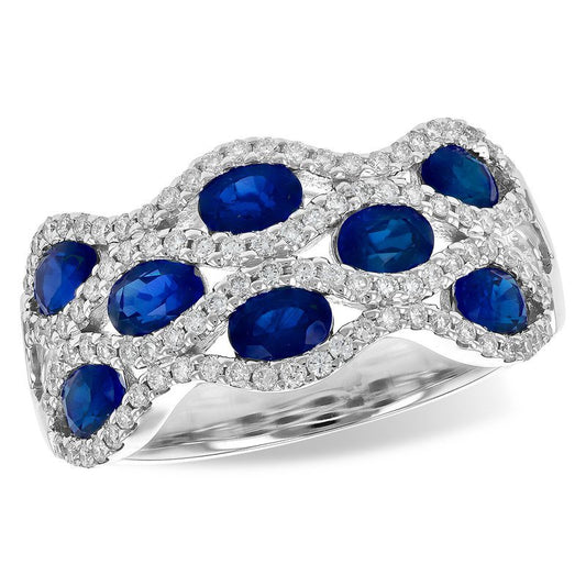 14k White Gold Sapphire and Diamond Three Row Ring - Warwick Jewelers