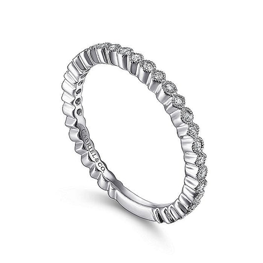 14K White Gold Scalloped Stackable Diamond Band Ring - Warwick Jewelers