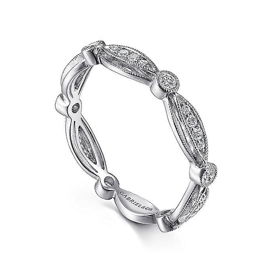 14K White Gold Scalloped Stackable Diamond Ring - Warwick Jewelers