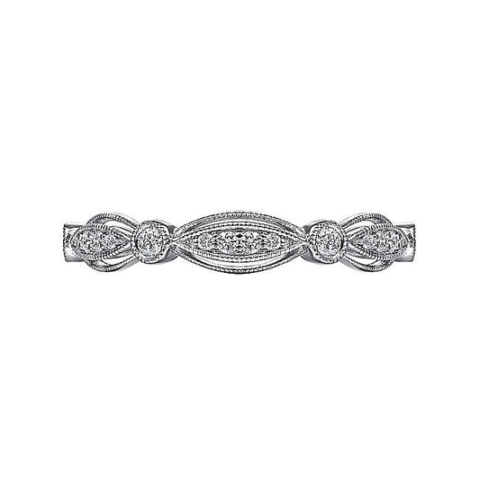 14K White Gold Scalloped Stackable Diamond Ring - Warwick Jewelers