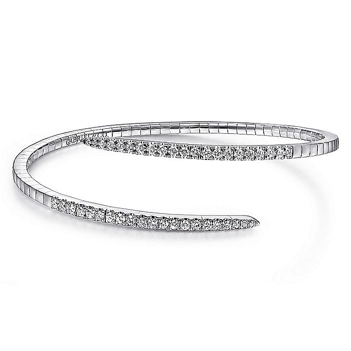 14K White Gold Split Bypass Diamond Bangle - Warwick Jewelers