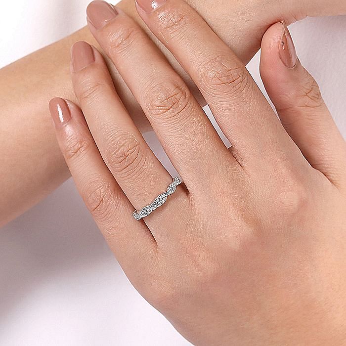 14K White Gold Twisted Diamond Stackable Ring - Warwick Jewelers