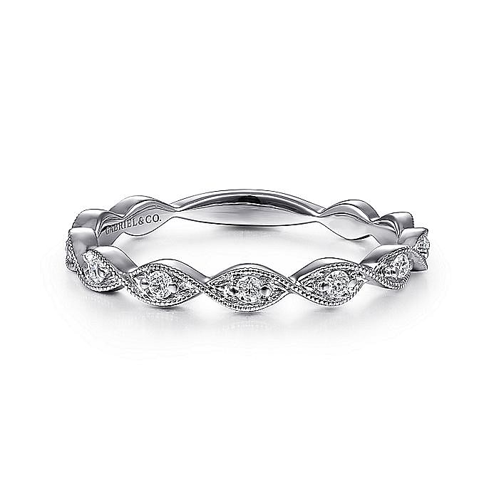 14K White Gold Twisted Diamond Stackable Ring - Warwick Jewelers
