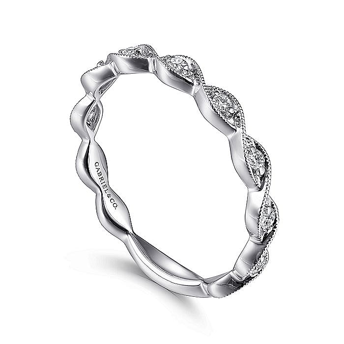 14K White Gold Twisted Diamond Stackable Ring - Warwick Jewelers