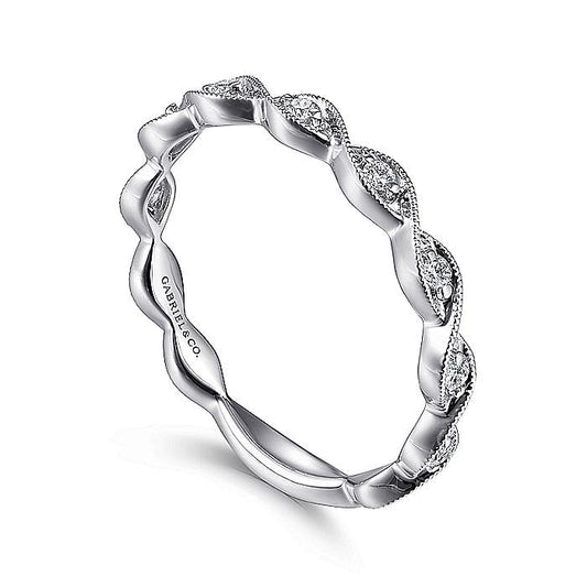 14K White Gold Twisted Diamond Stackable Ring - Warwick Jewelers