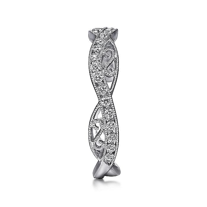 14K White Gold Twisted Filigree Diamond Stackable Ring - Warwick Jewelers