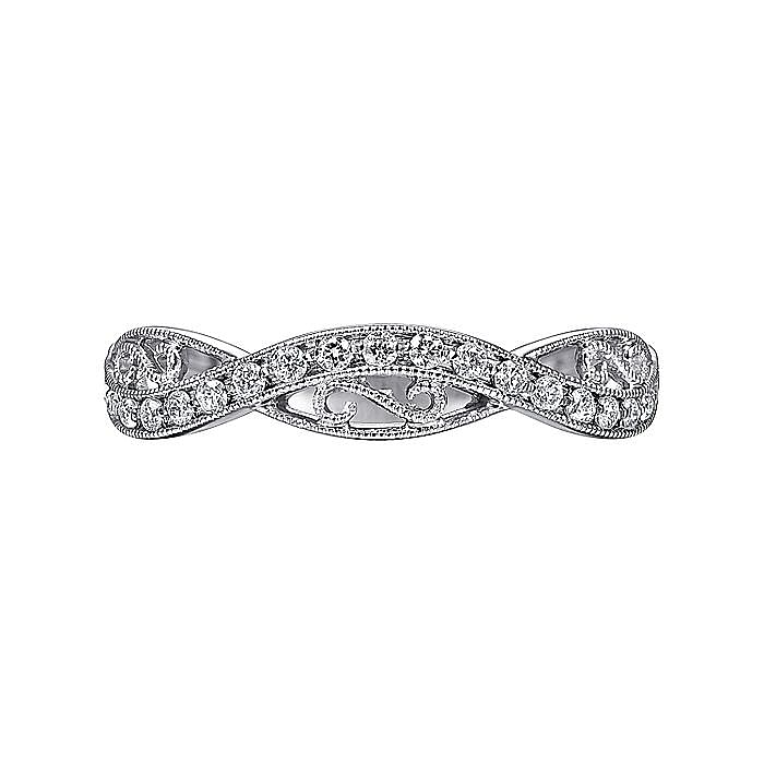 14K White Gold Twisted Filigree Diamond Stackable Ring - Warwick Jewelers