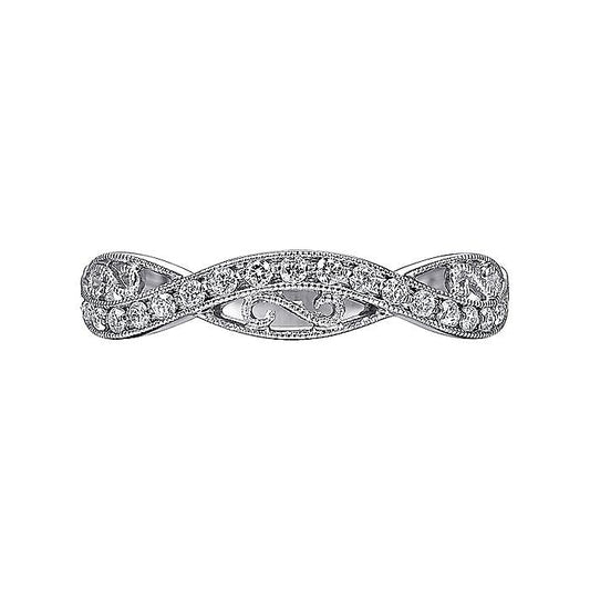 14K White Gold Twisted Filigree Diamond Stackable Ring - Warwick Jewelers