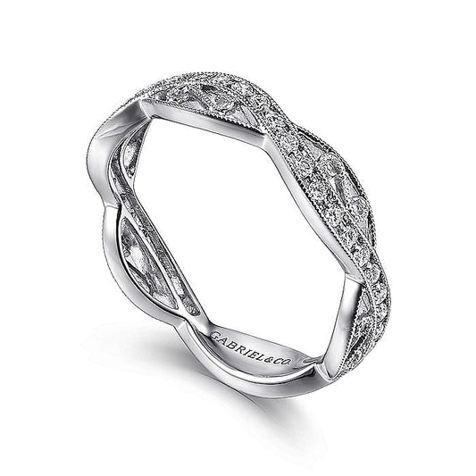 14K White Gold Twisted Filigree Diamond Stackable Ring - Warwick Jewelers