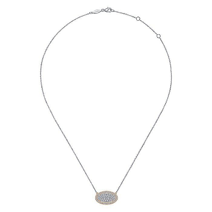 14k White-Rose Gold Pave Diamond Oval Pendant Necklace - Warwick Jewelers