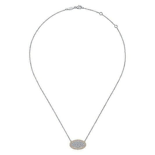 14k White-Rose Gold Pave Diamond Oval Pendant Necklace - Warwick Jewelers