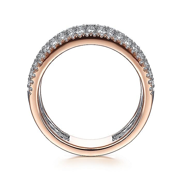 14K White-Rose Gold Pave Diamond Wide Band Ring - Warwick Jewelers