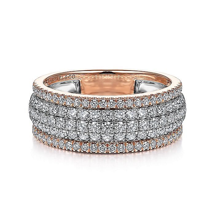 14K White-Rose Gold Pave Diamond Wide Band Ring - Warwick Jewelers