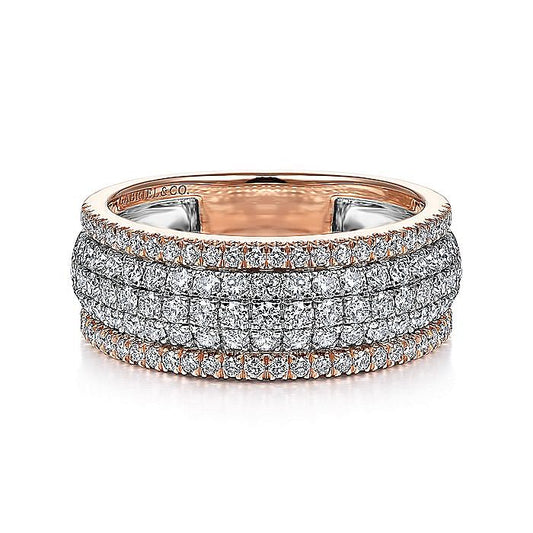 14K White-Rose Gold Pave Diamond Wide Band Ring - Warwick Jewelers