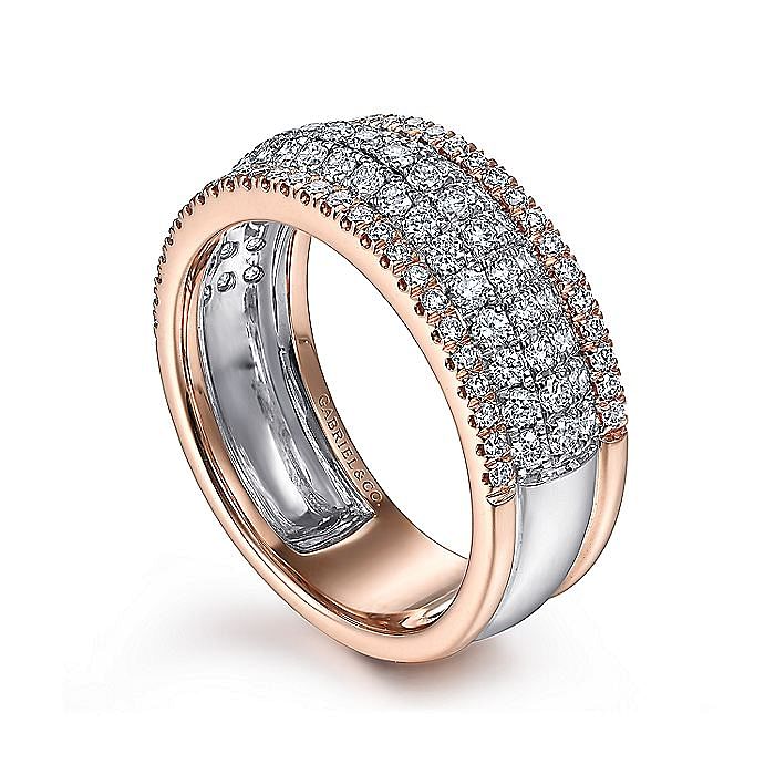 14K White-Rose Gold Pave Diamond Wide Band Ring - Warwick Jewelers