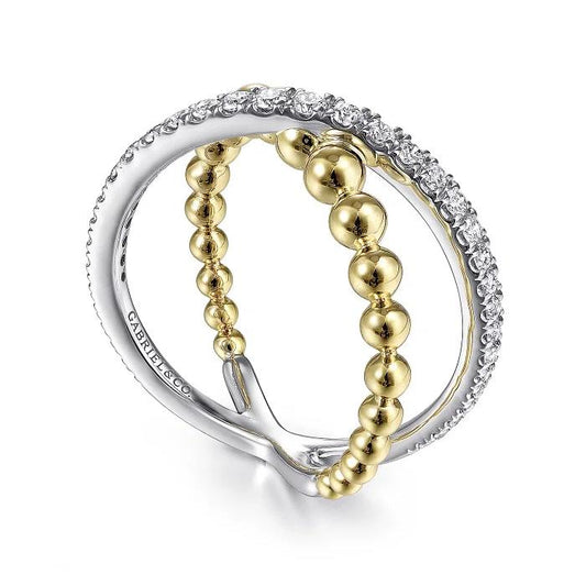 14K White Yellow Gold Bujukan Diamond Criss Cross Ring - Warwick Jewelers