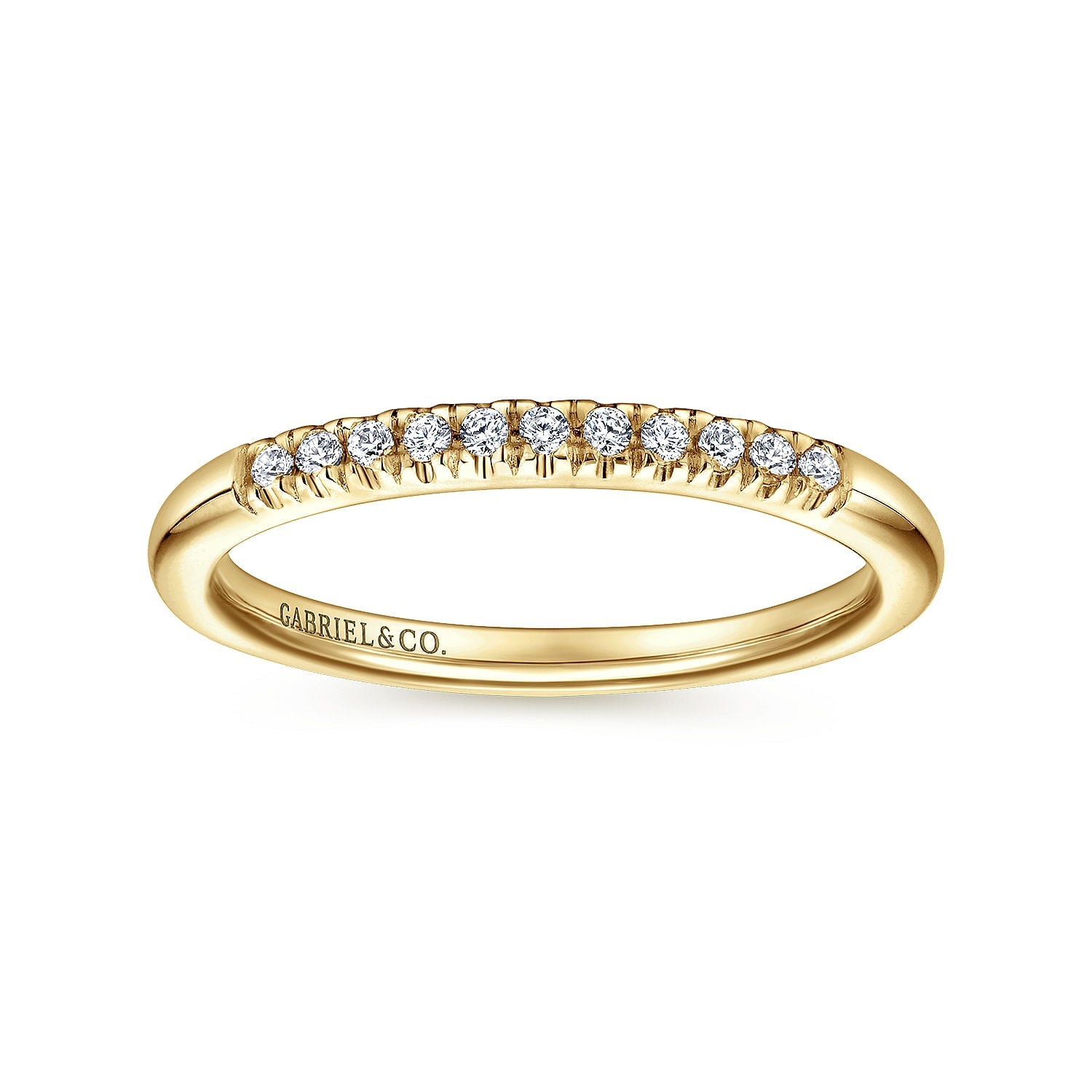 14K Yellow Gold 11 Stone French Pave Set Diamond Wedding Band - Warwick Jewelers