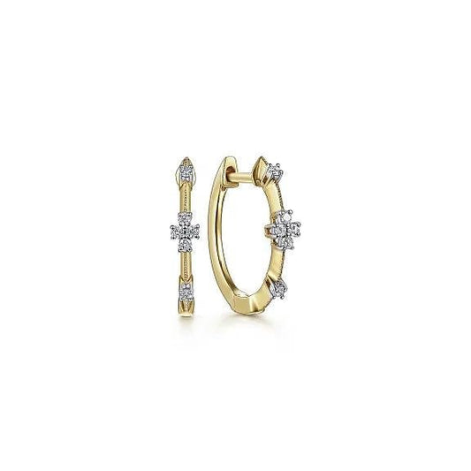 14K Yellow Gold 15mm Diamond Station Huggie Earrings - Warwick Jewelers