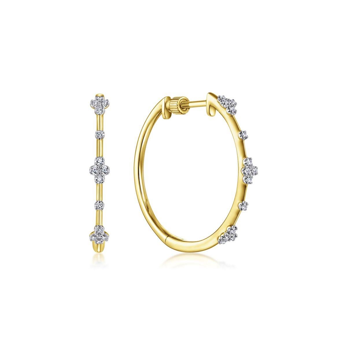 14K Yellow Gold 20mm Round Classic .015CTW Diamond Hoop Earrings - Warwick Jewelers