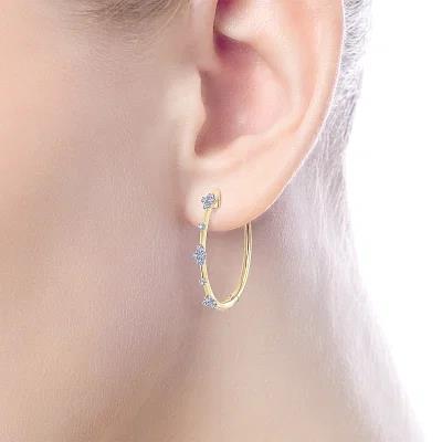 14K Yellow Gold 20mm Round Classic .015CTW Diamond Hoop Earrings - Warwick Jewelers