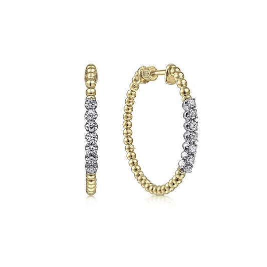 14K Yellow Gold 30mm Bujukan Diamond Classic Hoop Earrings - Warwick Jewelers