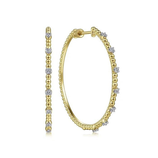 14K Yellow Gold 40mm Diamond Classic Hoop Earrings - Warwick Jewelers