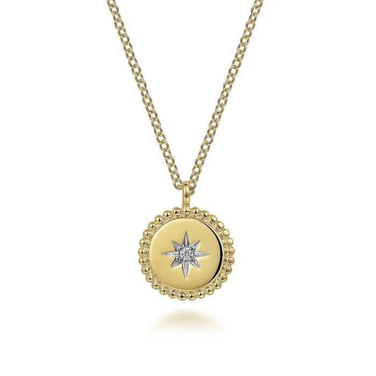 14K Yellow Gold Bujukan Medallion Necklace with Starburst Diamond Center - Warwick Jewelers