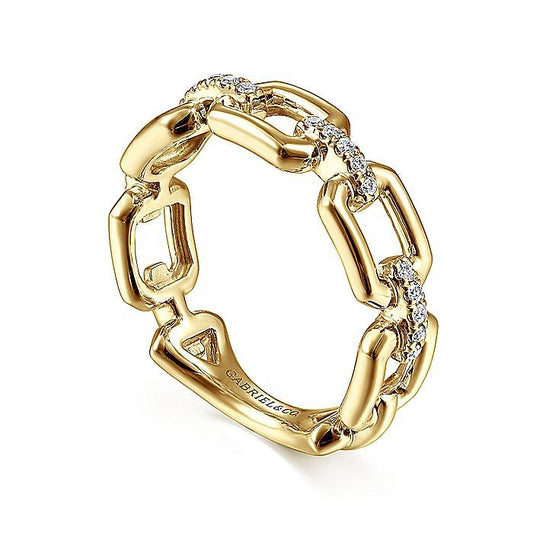 14K Yellow Gold Chain Link Stackable Ring Band with Diamond Connectors - Warwick Jewelers