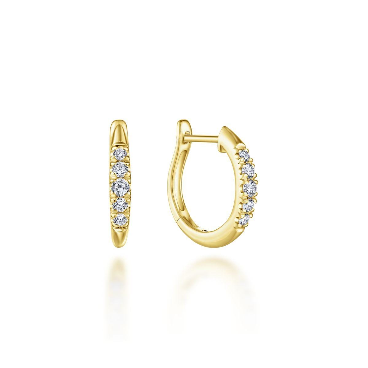 14K Yellow Gold Classic Round 15mm Diamond Huggie Earrings - Warwick Jewelers
