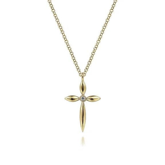 14K Yellow Gold Diamond Cross Pendant Necklace - Warwick Jewelers