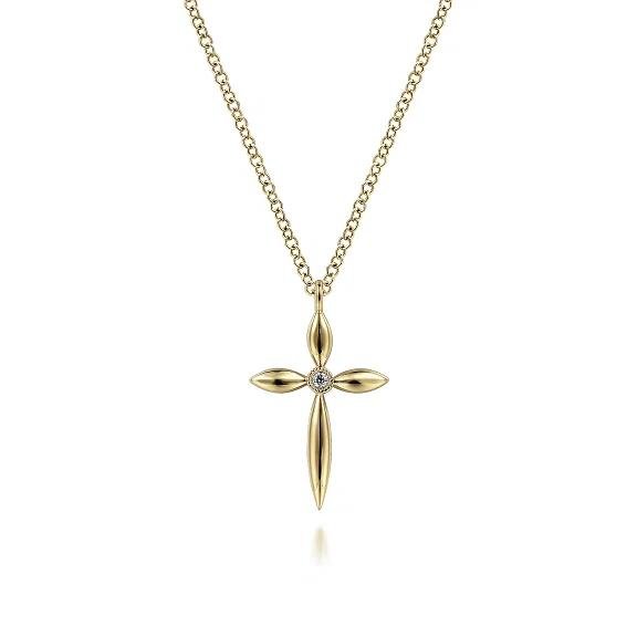 14K Yellow Gold Diamond Cross Pendant Necklace - Warwick Jewelers