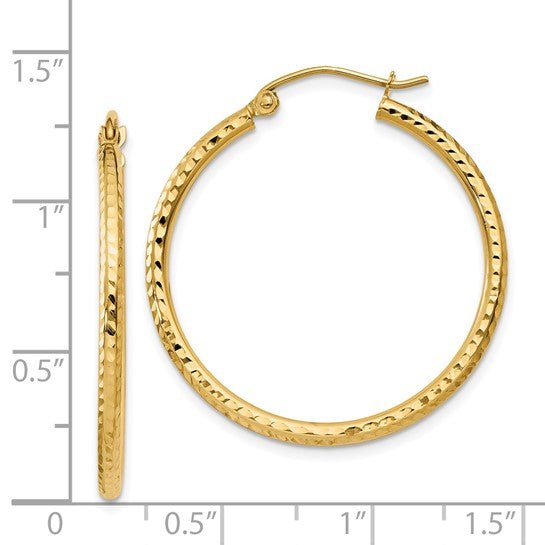 14k Yellow Gold Diamond-Cut Round Tube Hoop Earrings - Warwick Jewelers