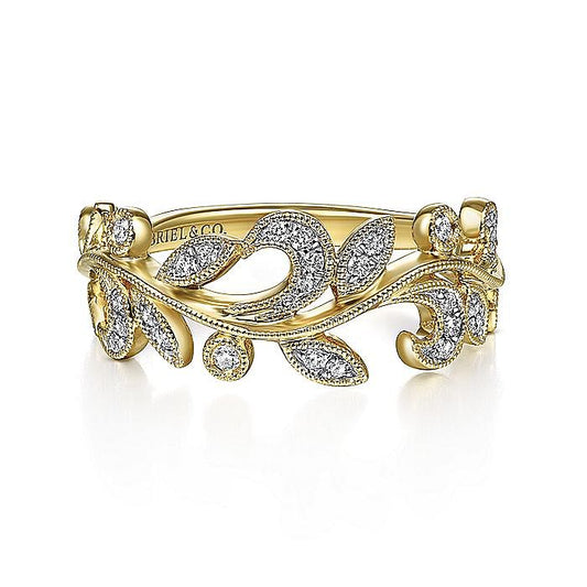14K Yellow Gold Diamond Floral Ring - Warwick Jewelers