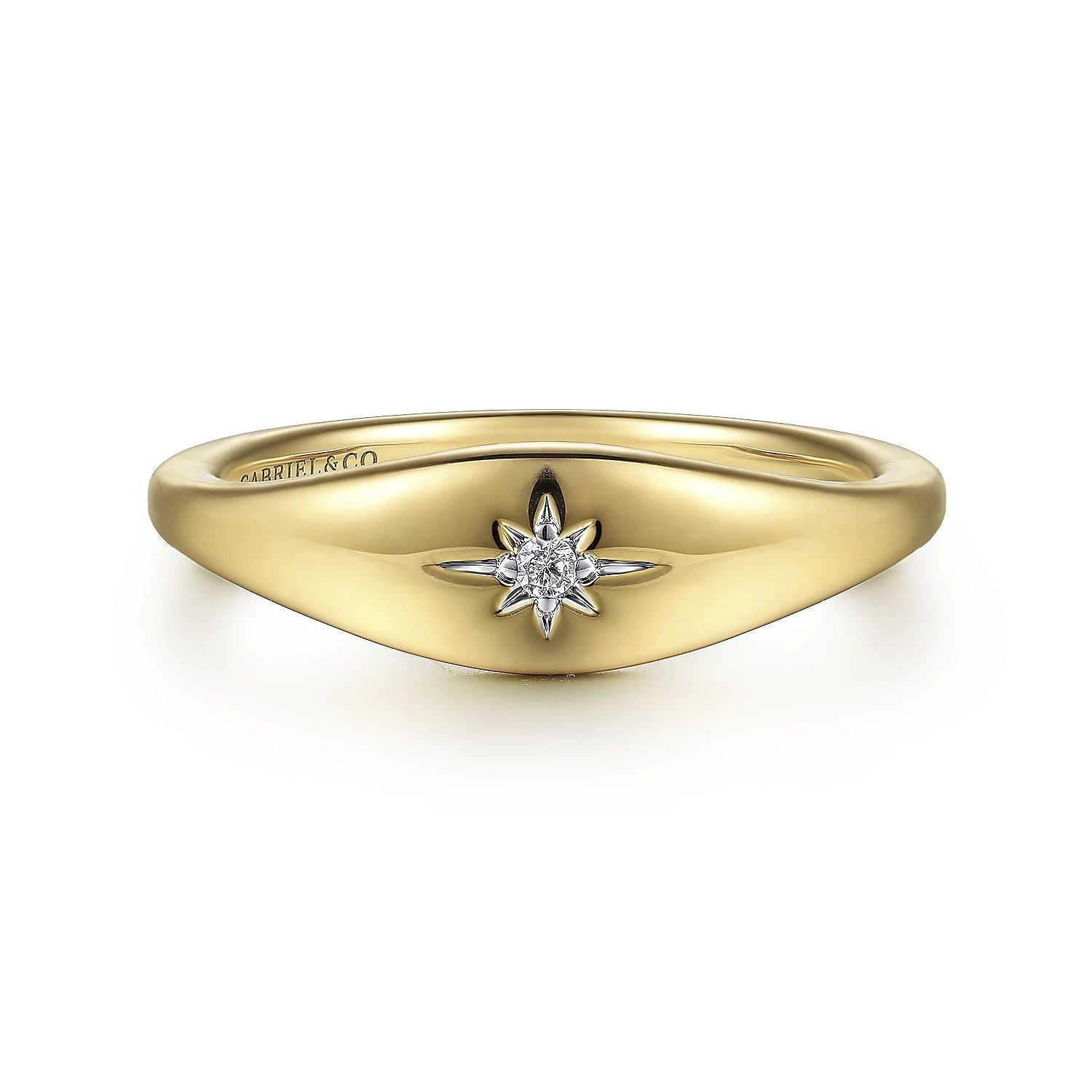 14K Yellow Gold Diamond Starburst Signet Ring - Warwick Jewelers