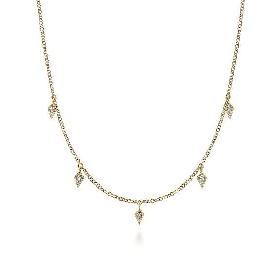 14K Yellow Gold Diamond Station Kite Droplet Necklace - Warwick Jewelers