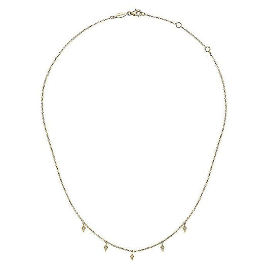 14K Yellow Gold Diamond Station Kite Droplet Necklace - Warwick Jewelers