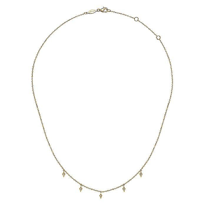 14K Yellow Gold Diamond Station Kite Droplet Necklace - Warwick Jewelers