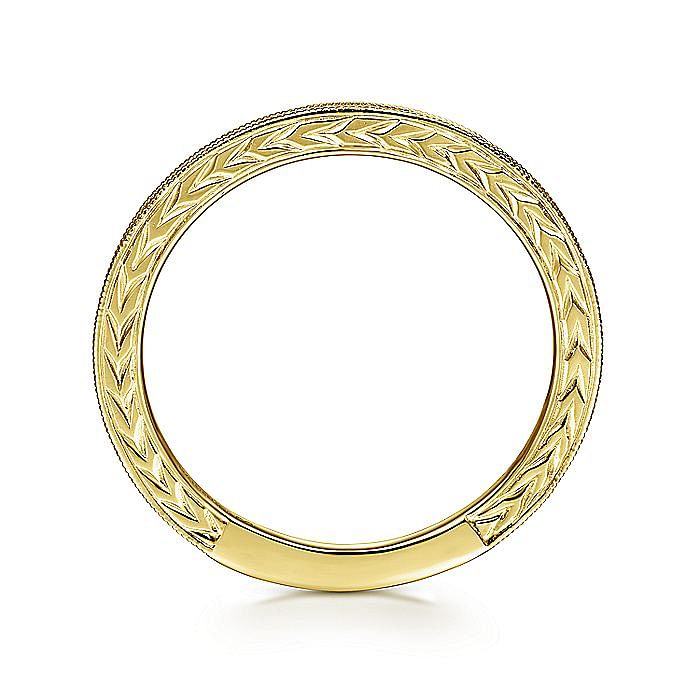 14K Yellow Gold Engraved Milgrain Slim Stackable Ring - Warwick Jewelers