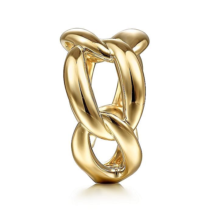 14K Yellow Gold Link Chain Wide Band Ring - Warwick Jewelers