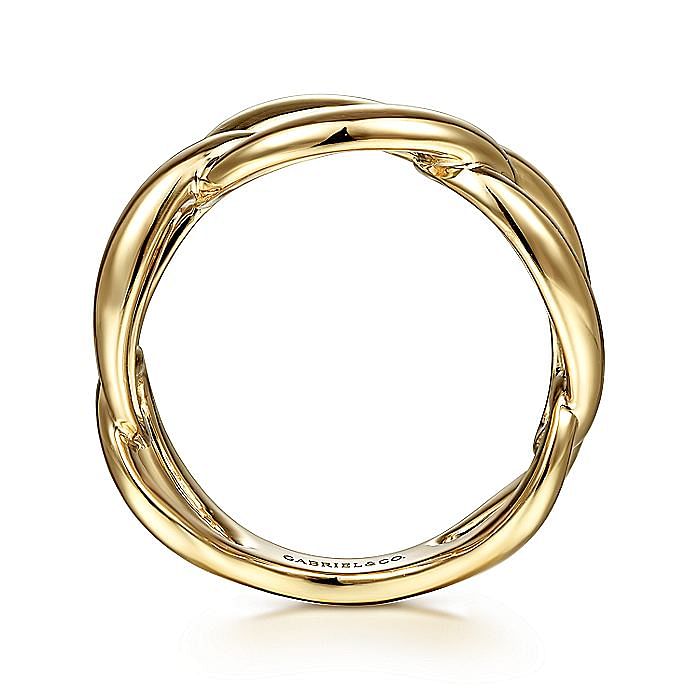 14K Yellow Gold Link Chain Wide Band Ring - Warwick Jewelers