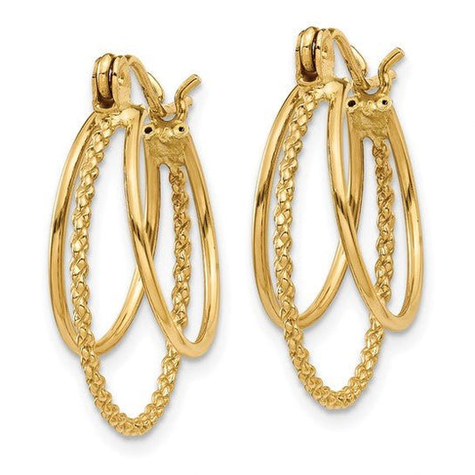 14k Yellow Gold Polished and Textured Circle Hoop Earrings - Warwick Jewelers