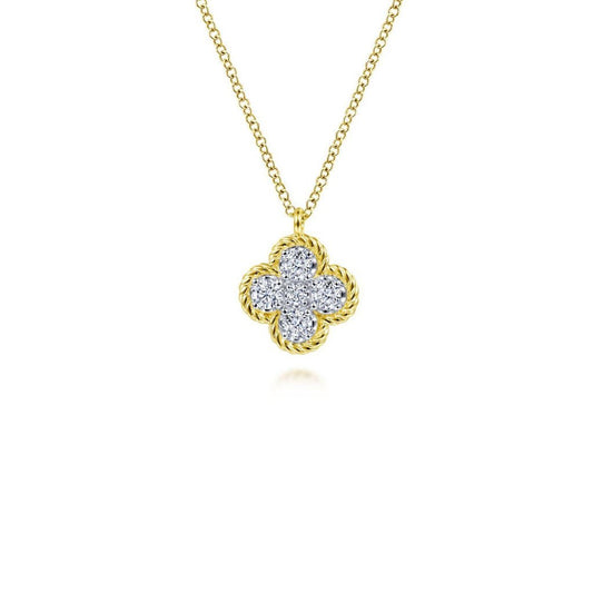 14K Yellow Gold Rope Diamond Pendant Necklace - Warwick Jewelers