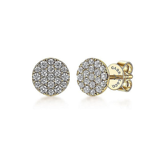 14K Yellow Gold Round Pave Diamond Stud Earrings - Warwick Jewelers