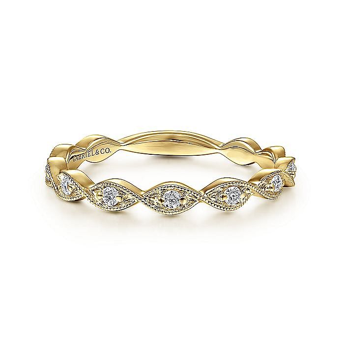 14K Yellow Gold Twisted Diamond Stackable Ring - Warwick Jewelers