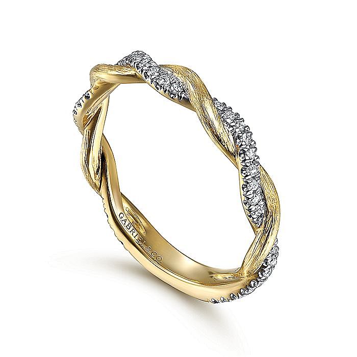 14K Yellow Gold Twisted Diamond Stackable Ring - Warwick Jewelers