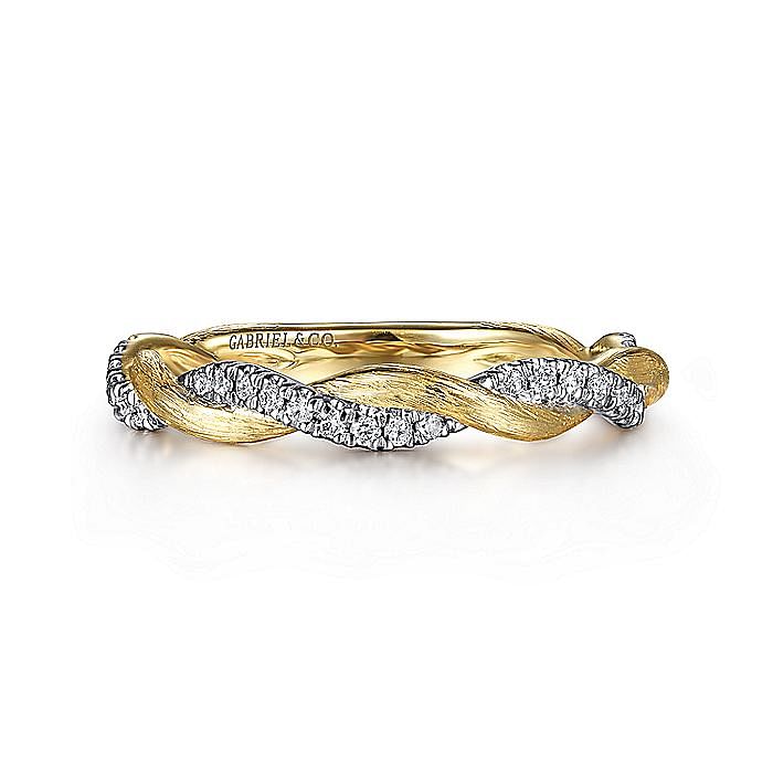 14K Yellow Gold Twisted Diamond Stackable Ring - Warwick Jewelers